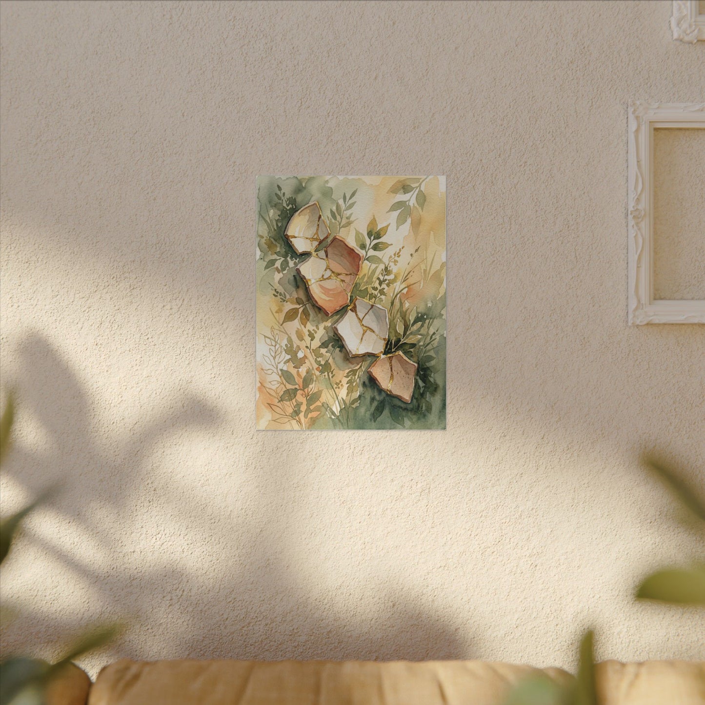 Japandi Broken Pottery in Golden Hour | Watercolor Canvas Art