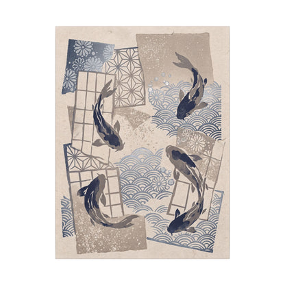Earthy Koi Pond Canvas Art - Japanese Pattern Japandi