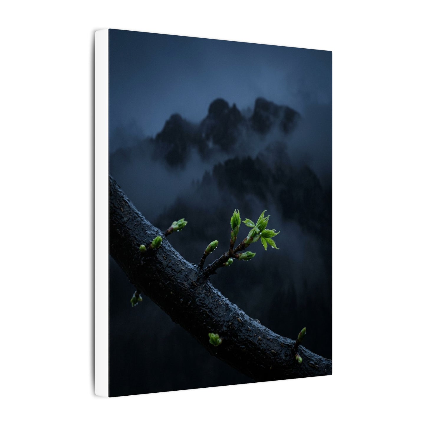 Moonlight Mountain Mist Canvas Art - Dark Japandi Kanso