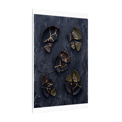 Broken Pottery Canvas Art | Winter Dark Japandi Shadow Zen Art