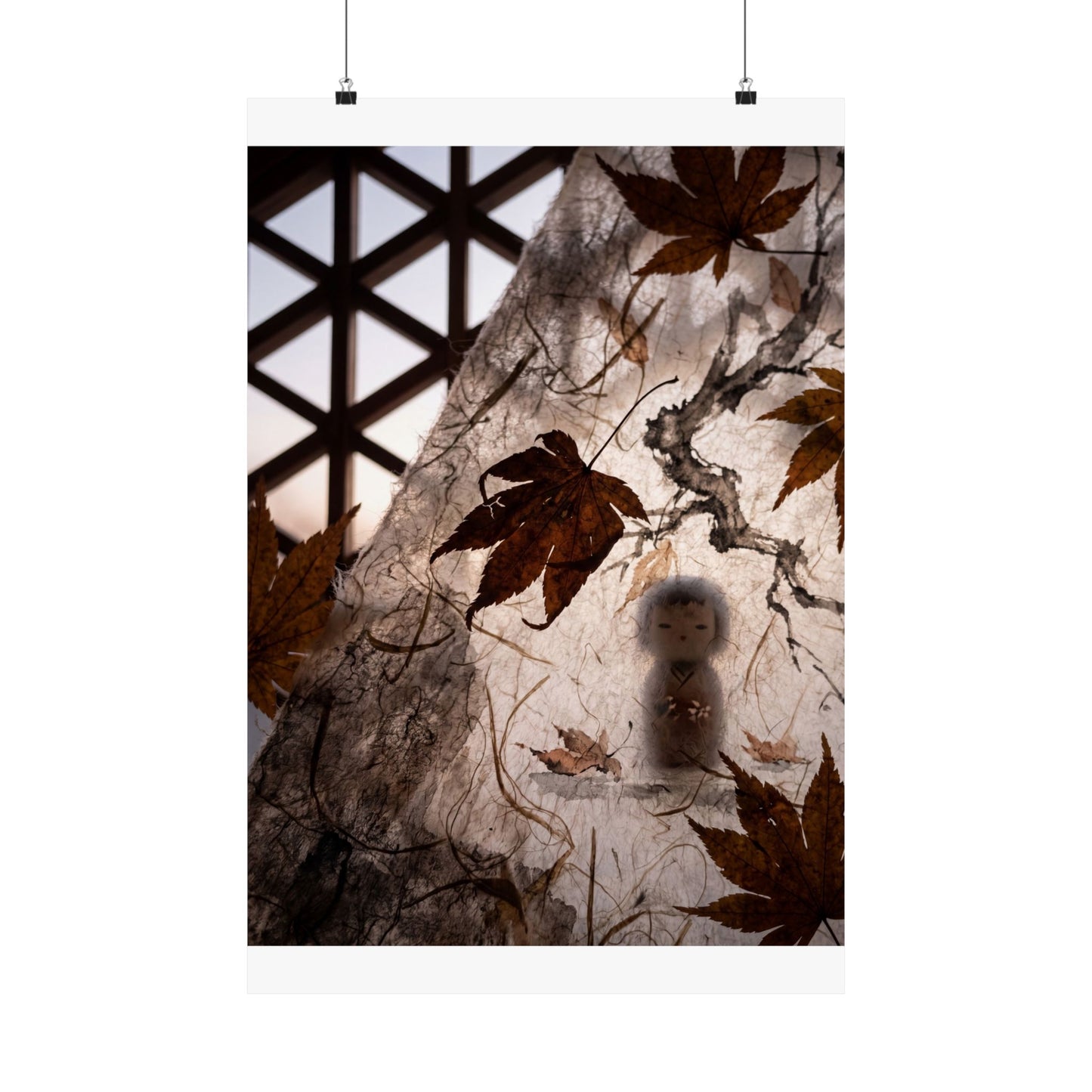 Shoji Screen Autumn Wall Art Print | Dark Japandi Bold Design