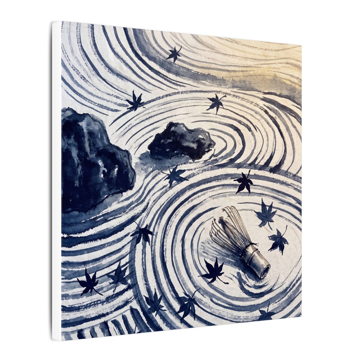 Zen Rock Garden in Golden Hour | Sumi E Canvas Art