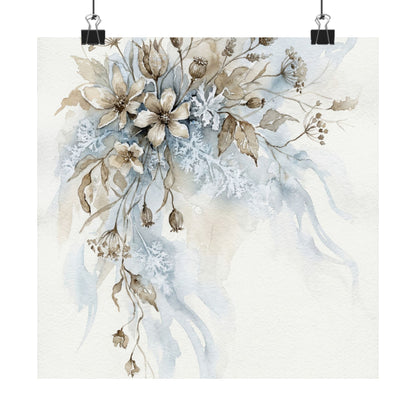Japandi Dried Flowers in Moonlight | Watercolor Wall Art Print Art Print