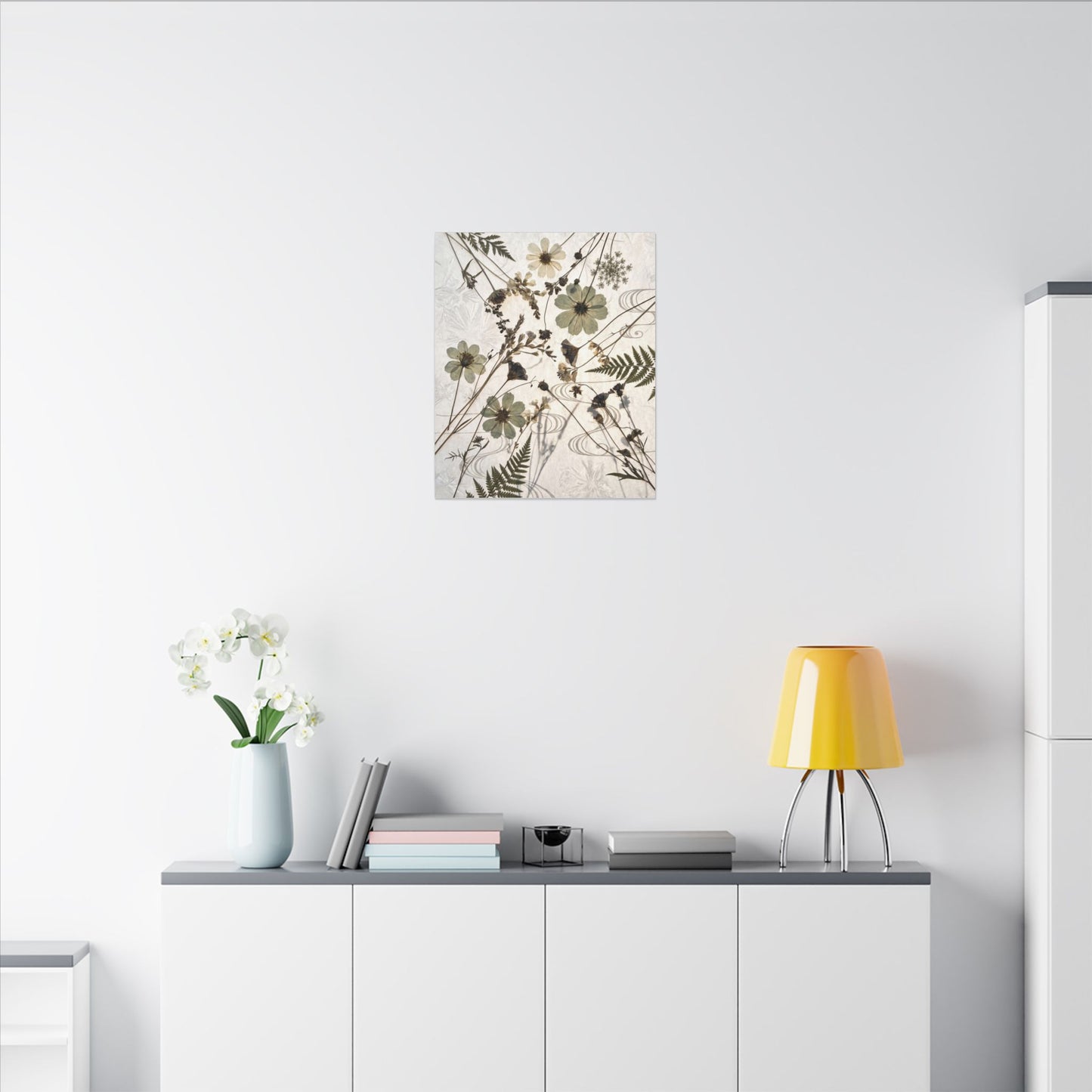 Japandi Dried Flowers in Golden Hour | Japanese Pattern Canvas Art