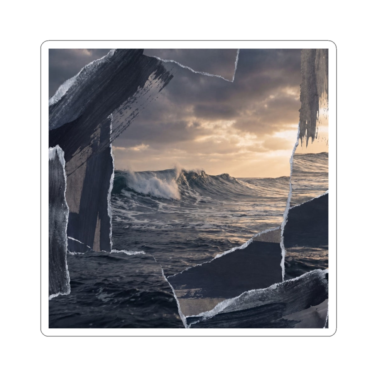 Winter Ocean Wave Shadow Zen Sticker | Moody Decor Art Print
