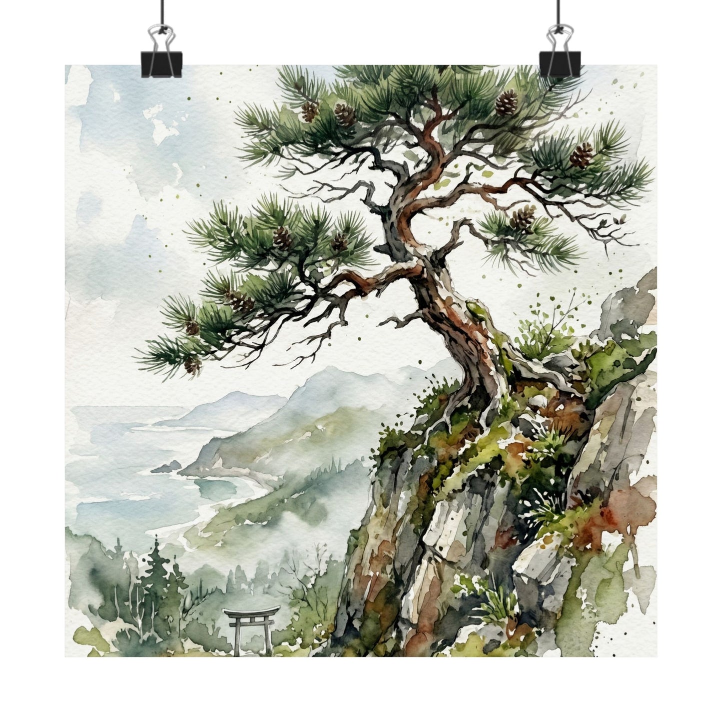Pine Tree Wall Art Print | Spring Japandi Watercolor Art