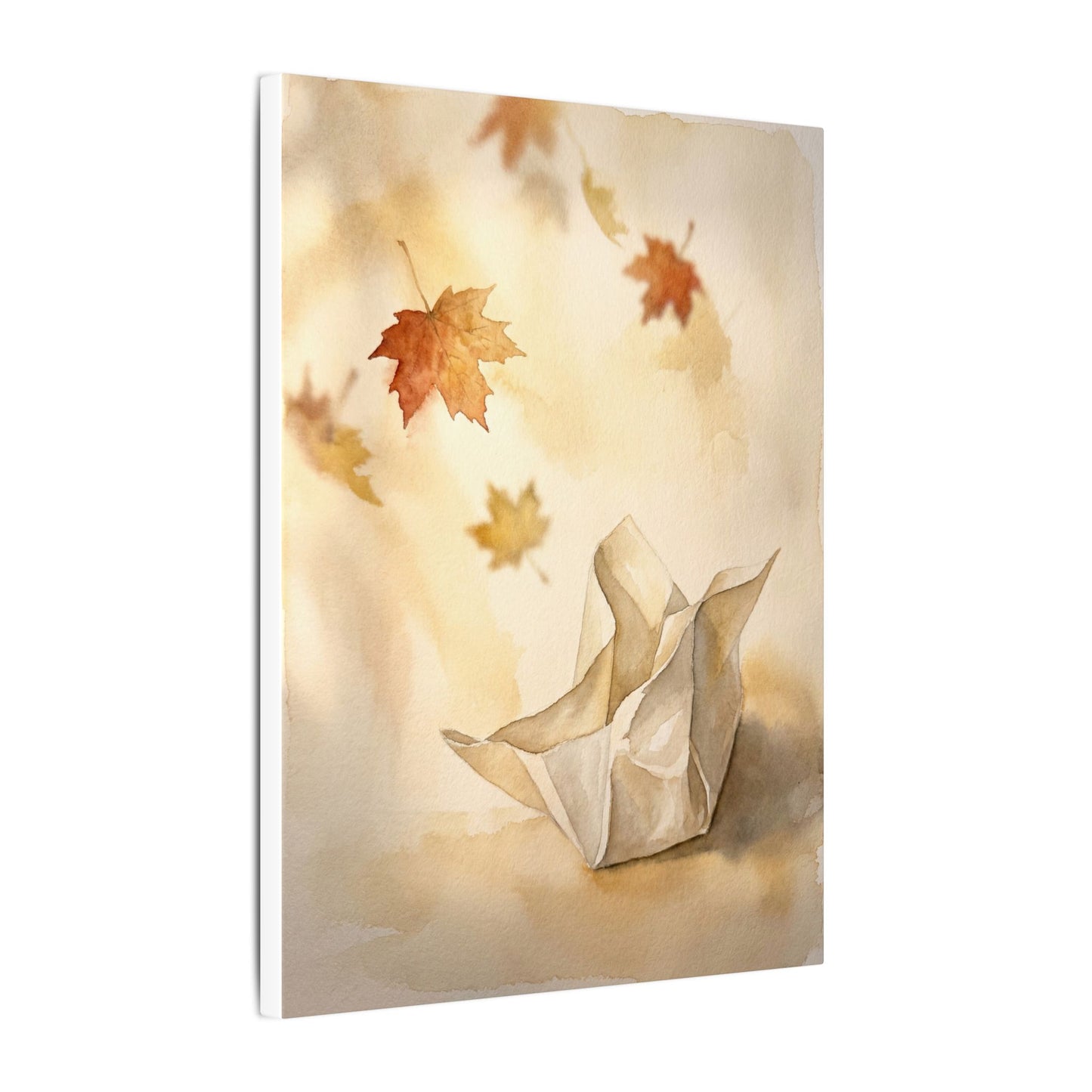 Japandi Paper Fold in Golden Hour | Watercolor Canvas Art