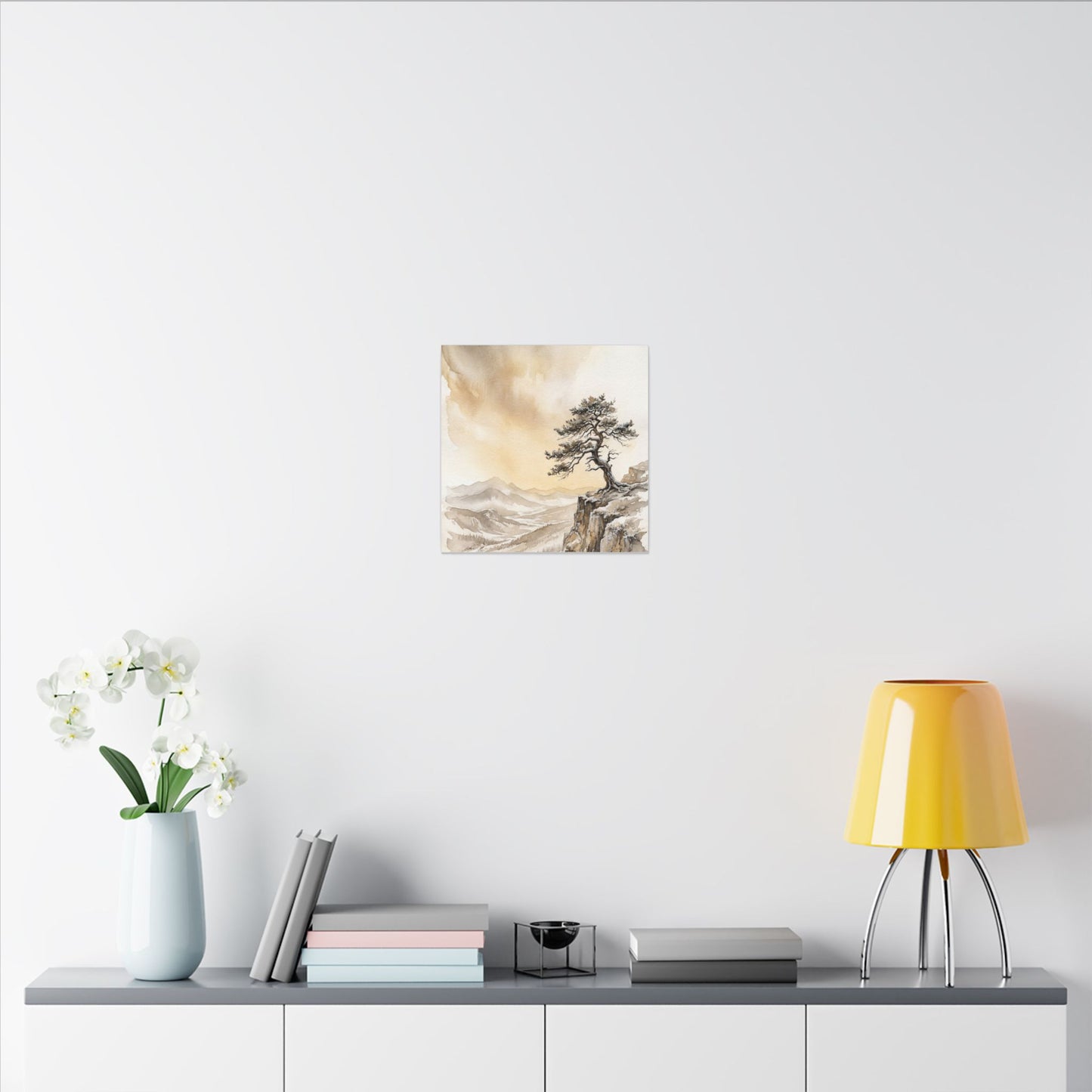Pine Tree Canvas Art | Winter Japandi Watercolor Art
