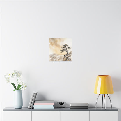 Pine Tree Canvas Art | Winter Japandi Watercolor Art